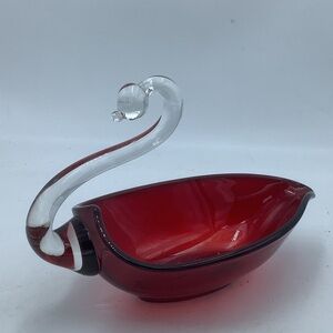 Red Art Glass Swan Bowl